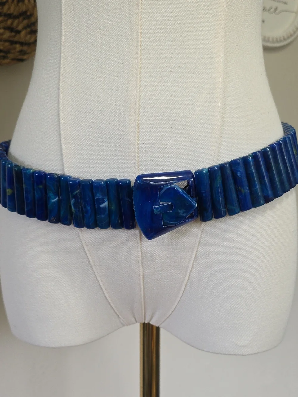 Vintage Blue Marbled Lucite Resin Stretch Panels with Functioning Buckle MCM